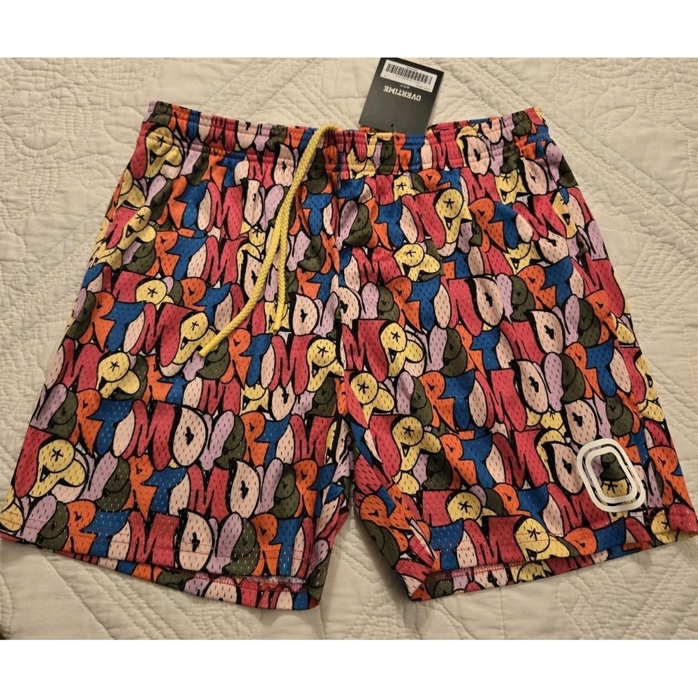 Men's Overtime Vandal Mesh Rainbow Shorts L Large New NWT Drawstring Graffitti